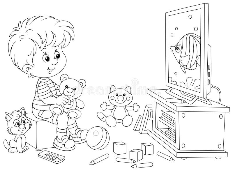 watching tv coloring page