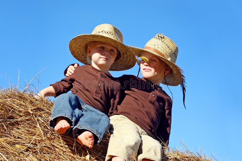 Little Country Boys Sitting on Hay Bale Stock Photo by ©Christin_Lola  32487461