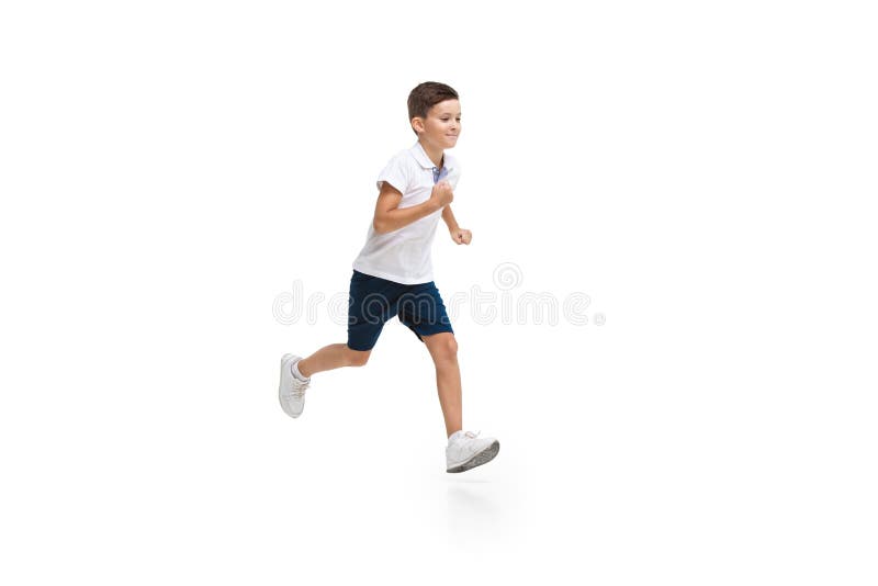 Excited 8year Old Mixed Race Boy Jumping On White Stock Photo - Download  Image Now - Child, Jumping, White Background - iStock