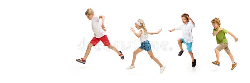 Excited 8year Old Mixed Race Boy Jumping On White Stock Photo - Download  Image Now - Child, Jumping, White Background - iStock