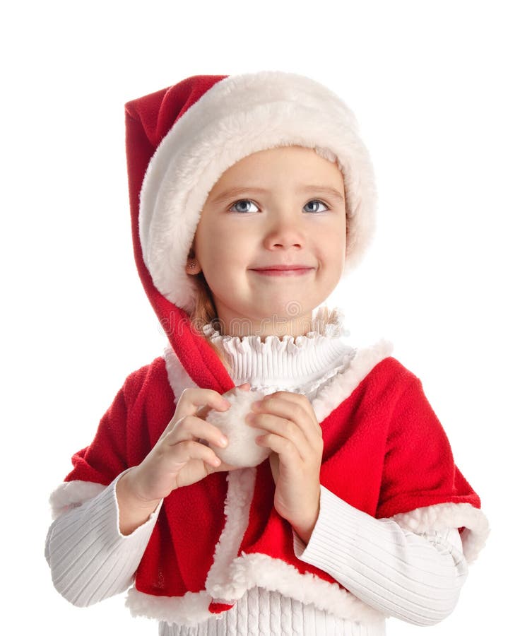 Happy Little Girl with Christmas Hat Stock Photo - Image of claus ...