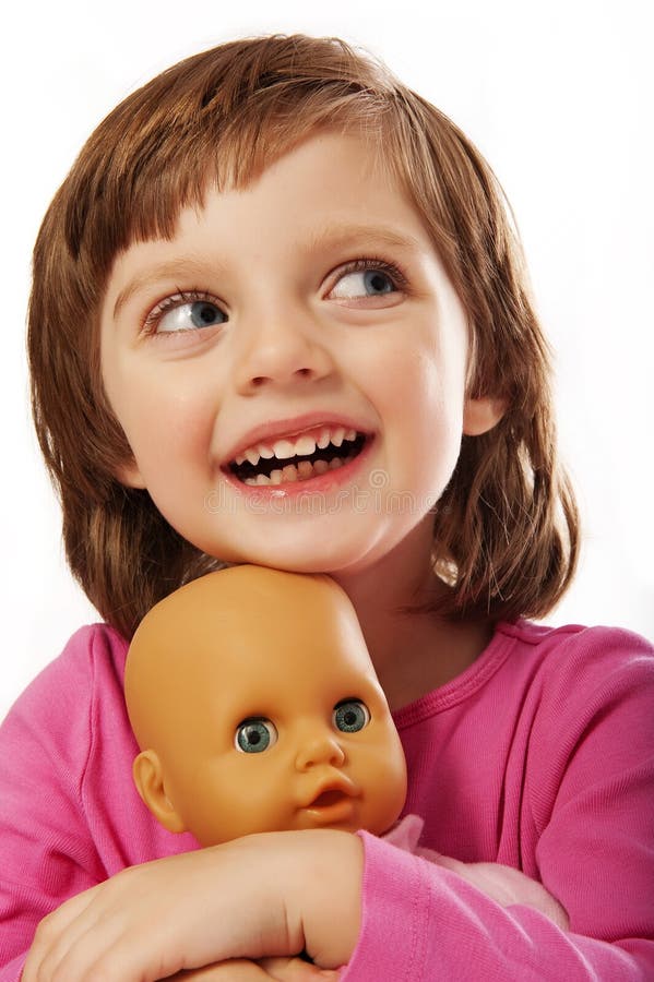 Happy Little Girl With Doll Stock Photo Image of amazing, adorable