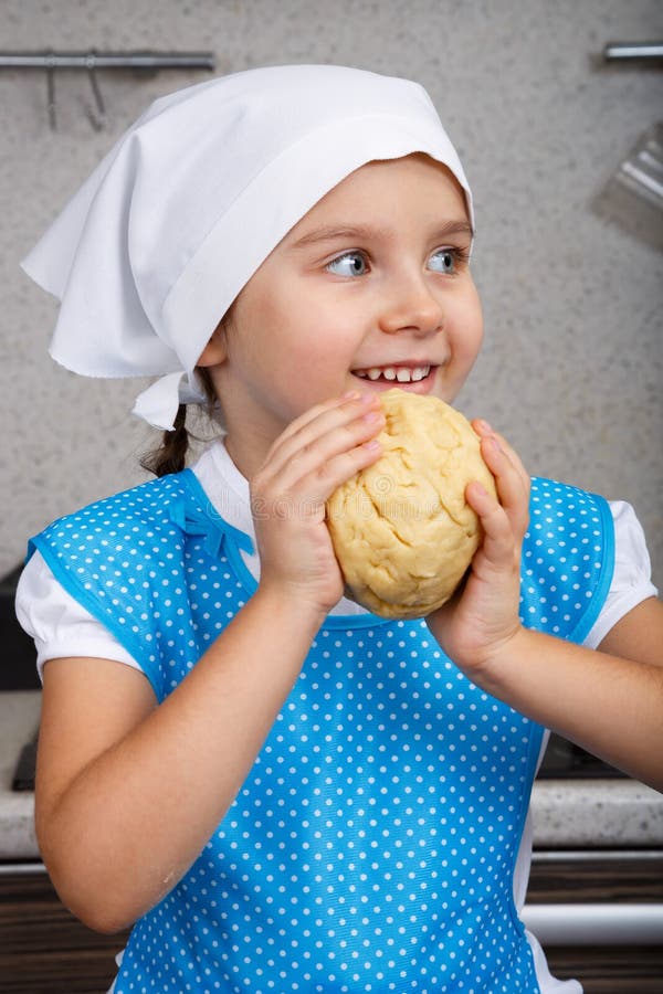 Little Girl Sprinkle Flour On Pizza Dough Stock Photo Image of