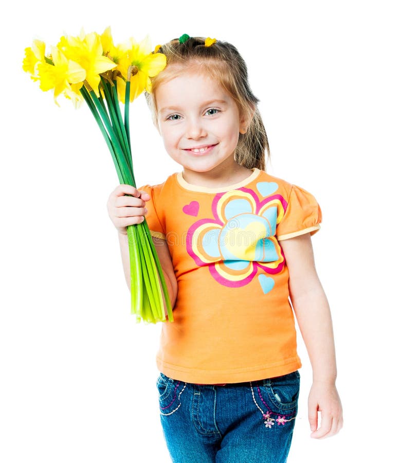 Happy Little Girl with Flowers Stock Photo Image of daughter, beauty