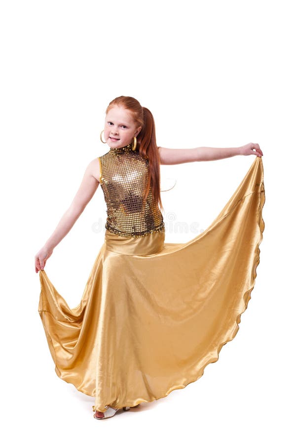 Happy Little Girl in Gold Dress Stock Image Image of actress, people