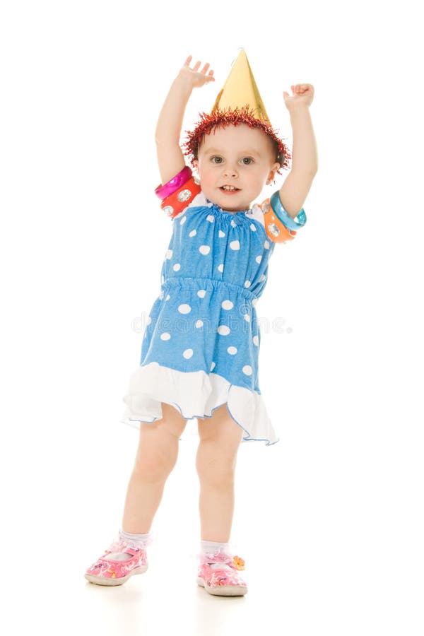 Happy Little Girl In Hat Is Dancing Stock Image Image of face, hands