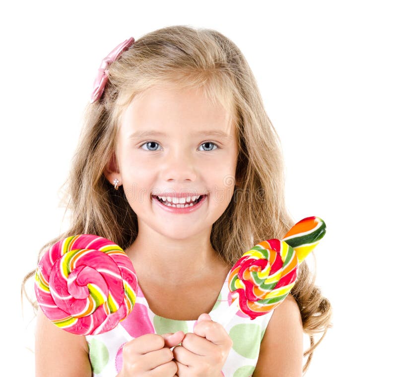 Happy Little Girl with Lollipop Isolated Stock Image - Image of hair ...