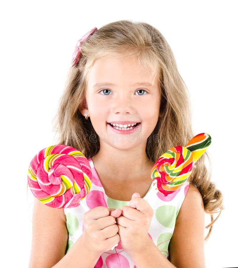 Happy Little Girl with Lollipops Isolated Stock Image - Image of human ...