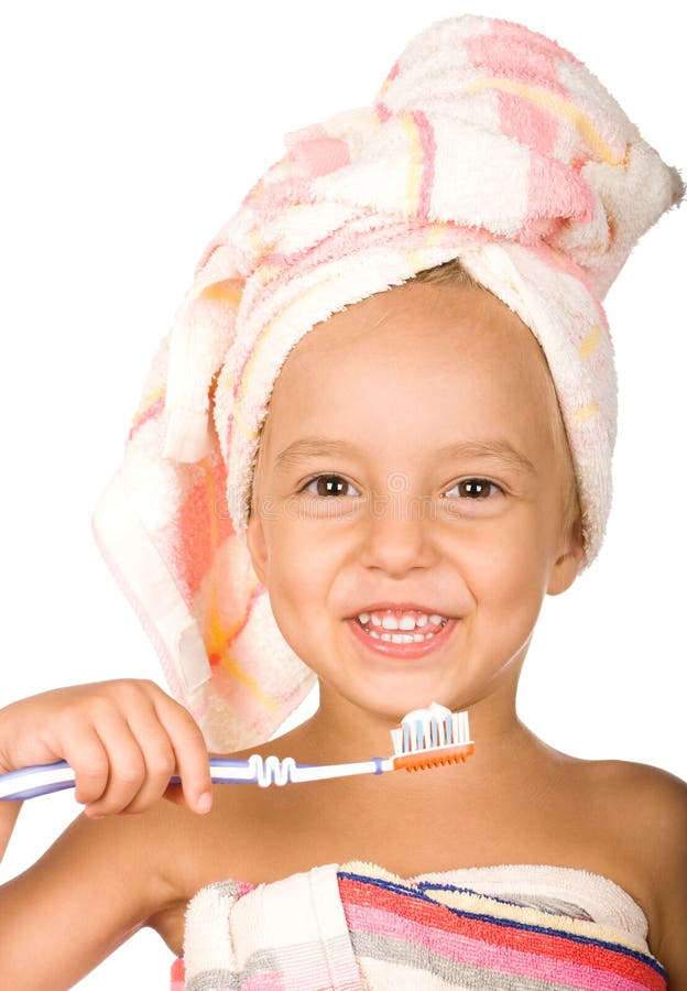 Happy little girl with toothbrush