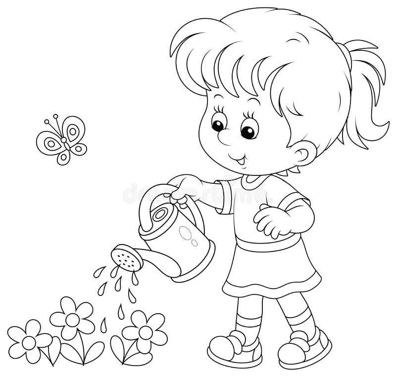 Watering Cartoon Black White Stock Illustrations – 613 Watering Cartoon ...