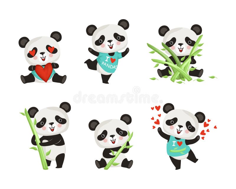 Cute Panda Bear Cartoon Holding Love You Label Stock Vector - Illustration  of bear, holding: 212400880
