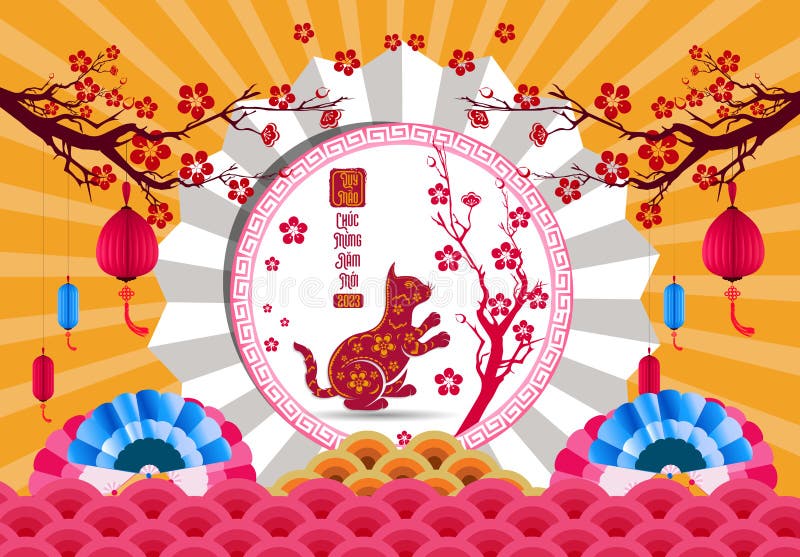 Happy Lunar New Year 2023, Vietnamese New Year, Year of the Cat Stock