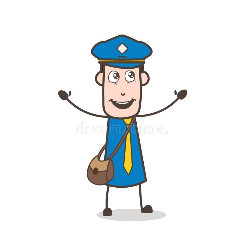 Happy Mailman Face with Open Hands Vector Stock Illustration ...