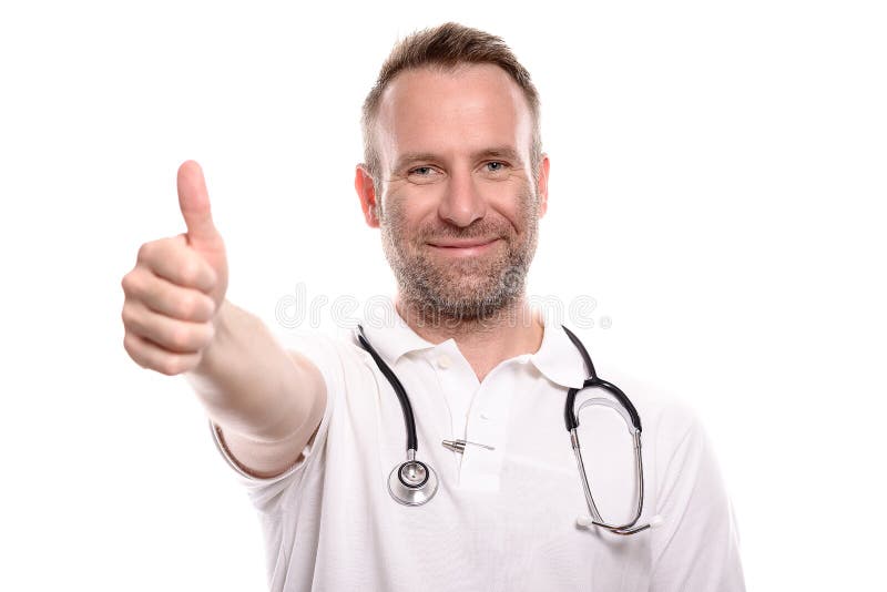 Happy male doctor giving a thumbs up gesture royalty free stock photography Happy male doctor giving a thumbs up gesture royalty free stock photography