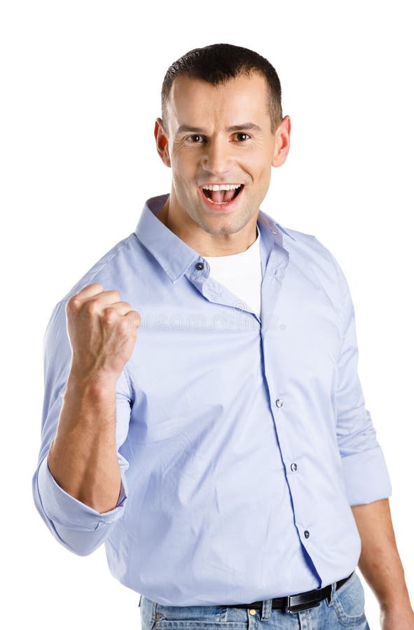 Happy male with fist up stock image. Image of demonstrate - 35293333