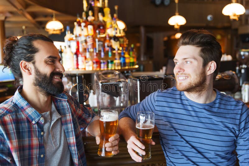 Happy Male Friends Drinking Beer at Bar or Pub Stock Image - Image of ...