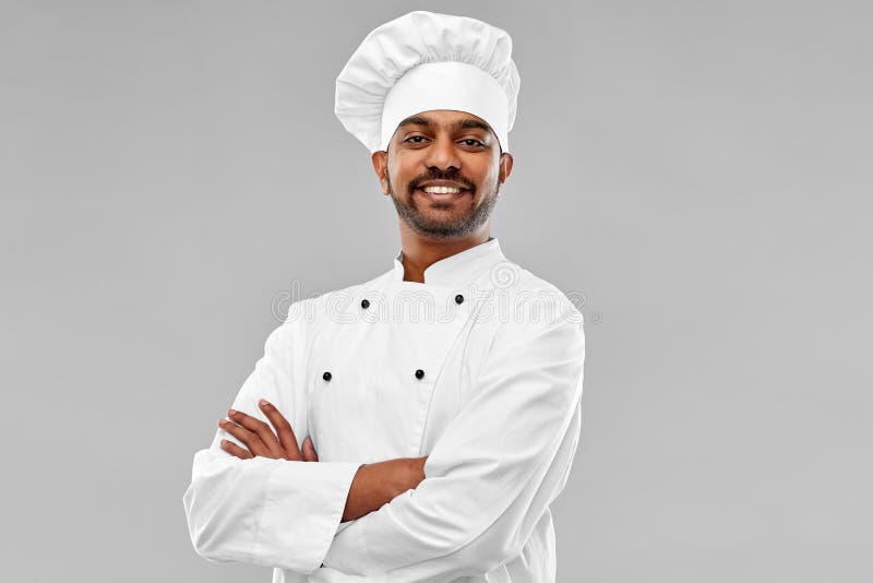 Happy Male Indian Chef In Toque Stock Image Image Of Jacket Adult 