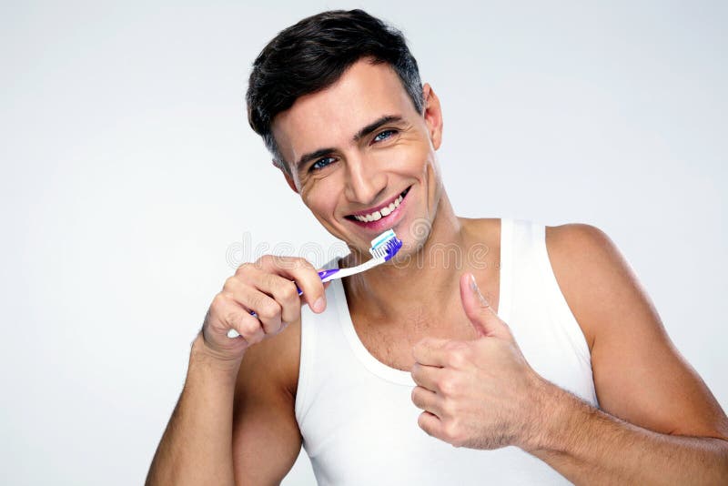 Happy Man Brushing His Teeth Stock Image - Image of happy, caucasian ...