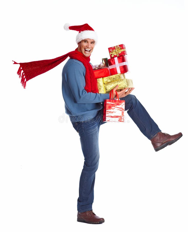 Happy man with christmas present. stock images