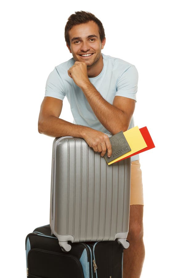 Happy man going to vacations