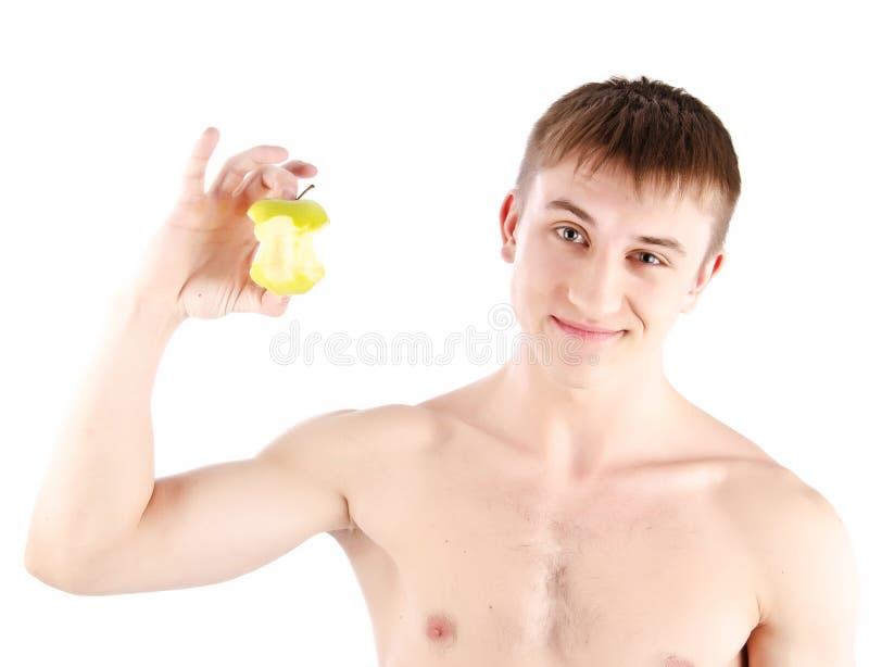 Happy man with green apple