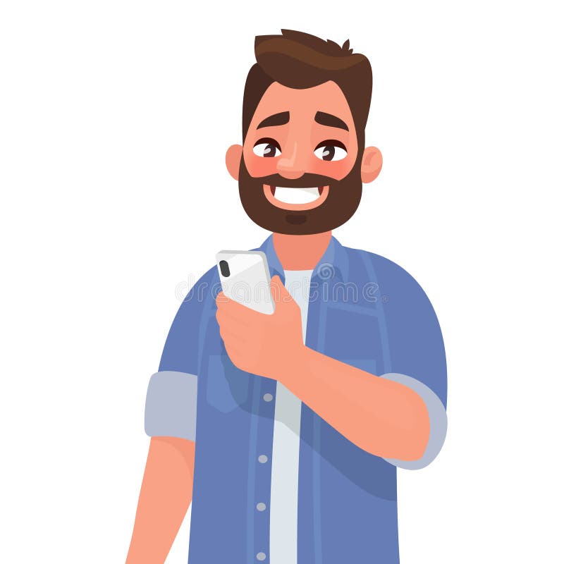 Happy Man is Holding a Smartphone. Person and Gadget. Communication in