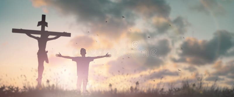 Happy Man Rise Hand Worship God in Morning View. Christian Spirit
