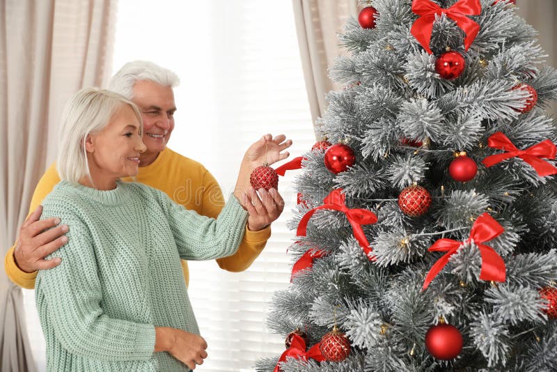 Mature Man Decorating Christmas Tree Stock Photo Image of mature, festive 162515078