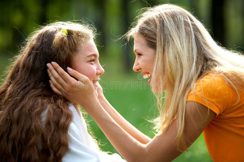 Happy mom and daughter