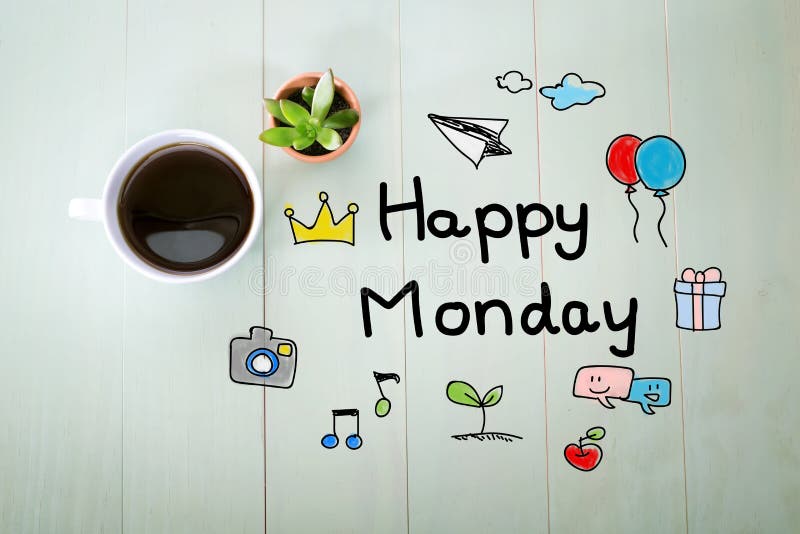 Happy Monday message with a cup of coffee royalty free stock photo
