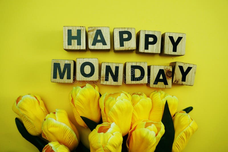 Happy Monday with Yellow Tulip Flower on Yellow Background Stock Image