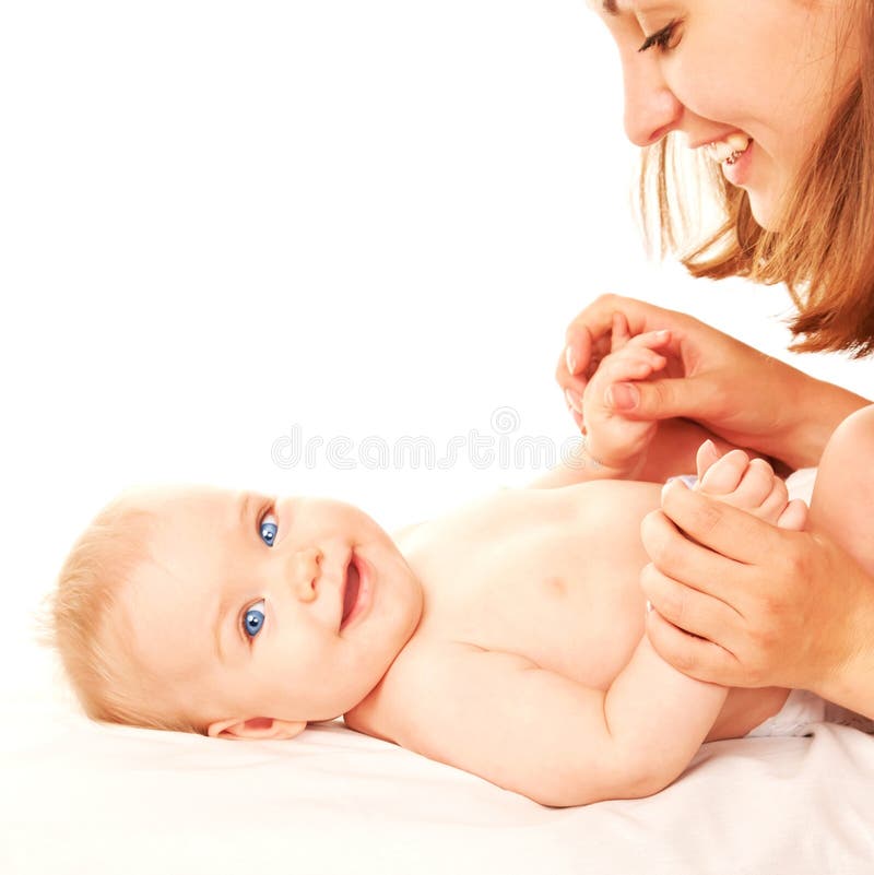 Happy mother and baby playing and laughing. stock images Happy mother and baby playing and laughing. stock images