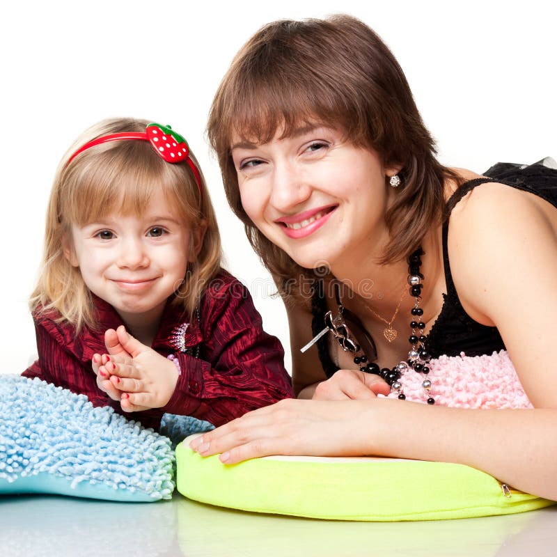 Happy mother and daughter playing