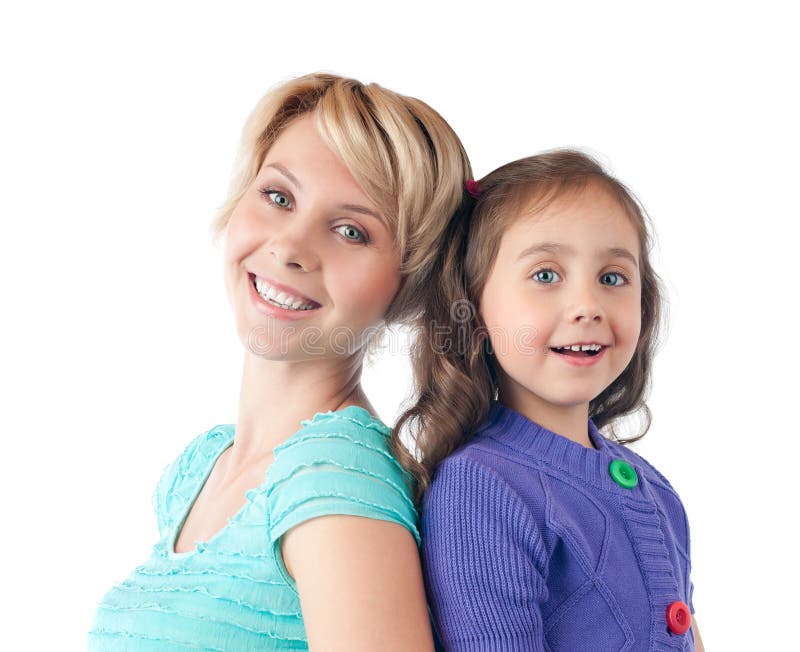 Happy Mother And Daughter Smiling In Studio Stock Image - Image of