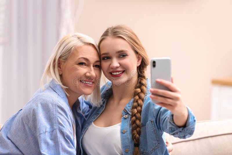 Happy Mother and Daughter Taking Selfie Stock Image - Image of parent ...