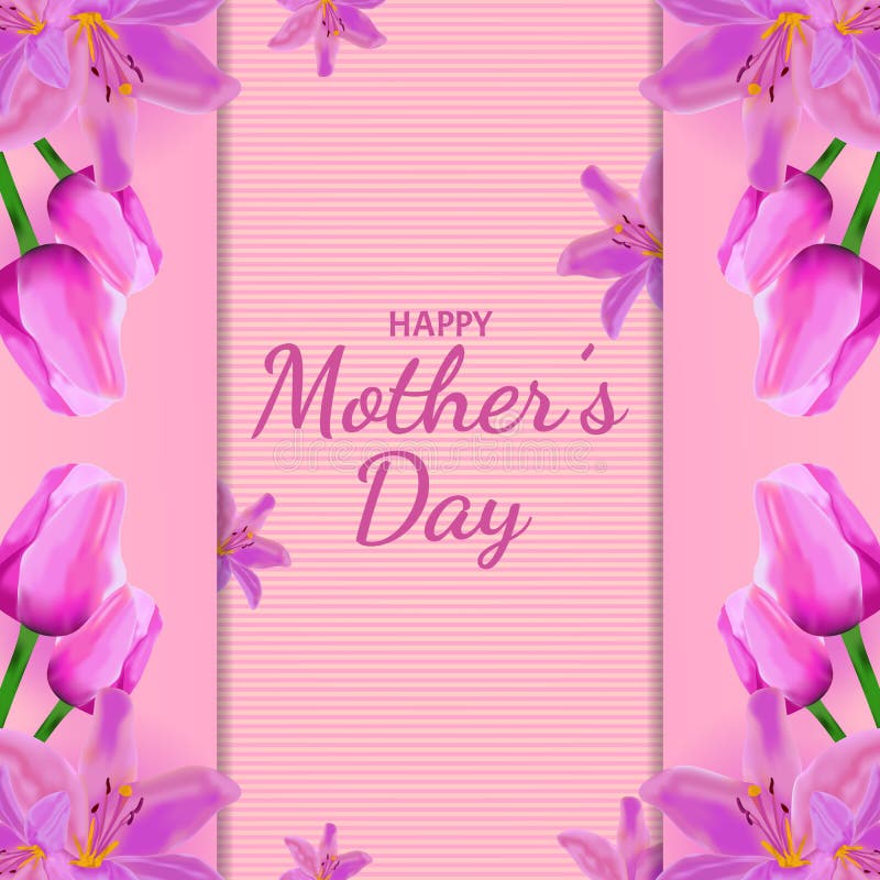 Happy Mother Day Background Tulips Flower Stock Vector Illustration