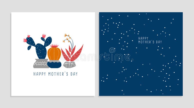 Happy mother day cactus plant greeting card set vector illustration Happy mother day cactus plant greeting card set vector illustration