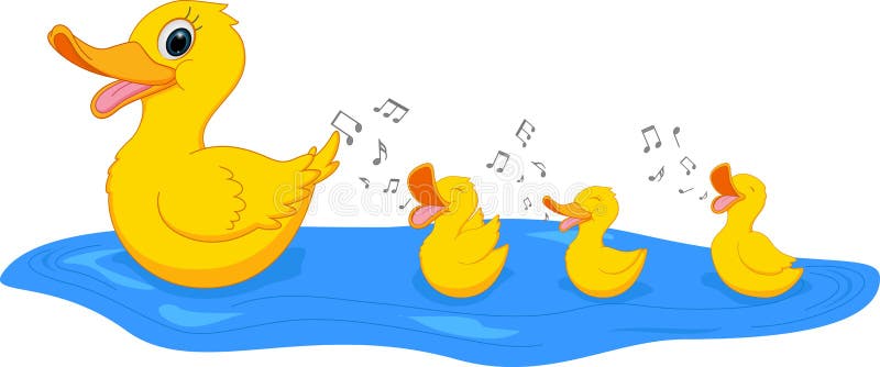 Illustration of Happy Mother duck swimming with duck
