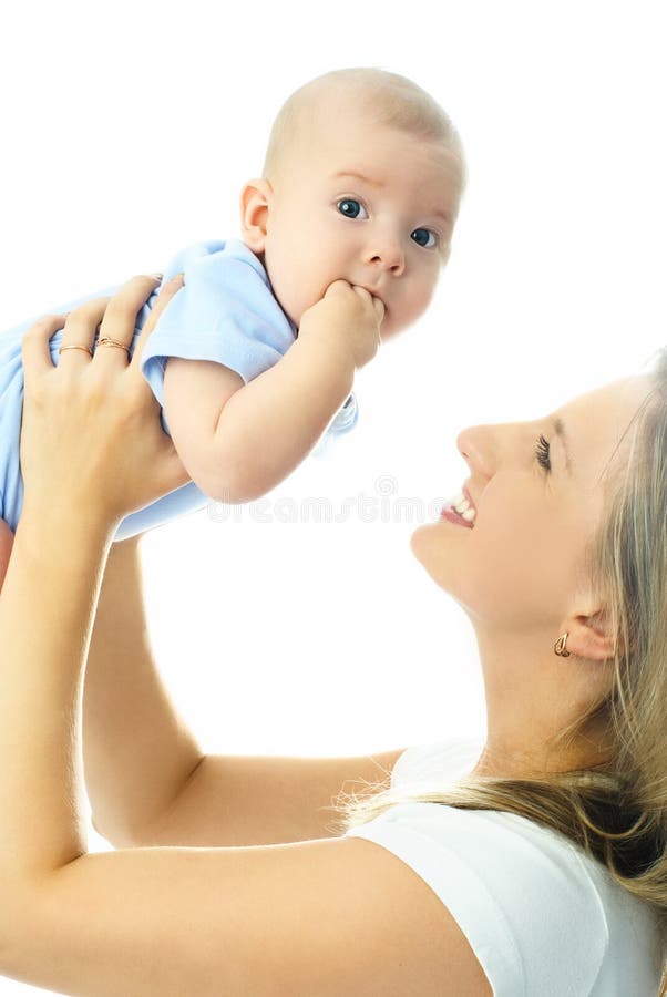 Happy mother playing with her baby