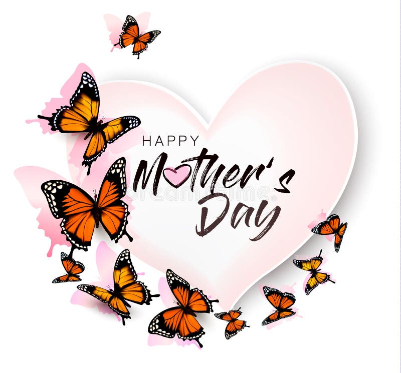 Happy Mother`s Day background with beautiful butterflies. 