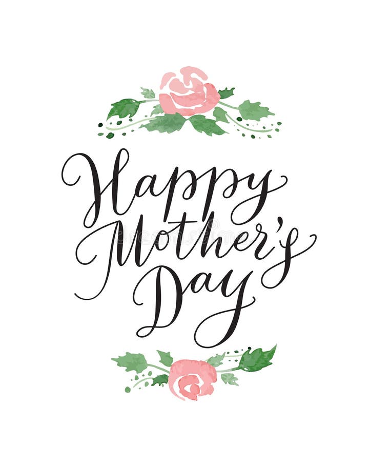 Happy Mothers Day Card with Hand Drawn Text and Flowers Stock Vector ...