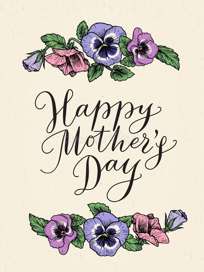 Happy Mothers Day Card With Text And Frame Of Vintage