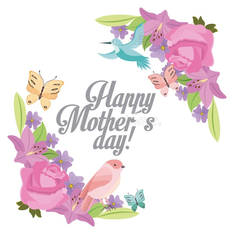 Happy mothers day delicate flowers bird butterfly ornament. 
