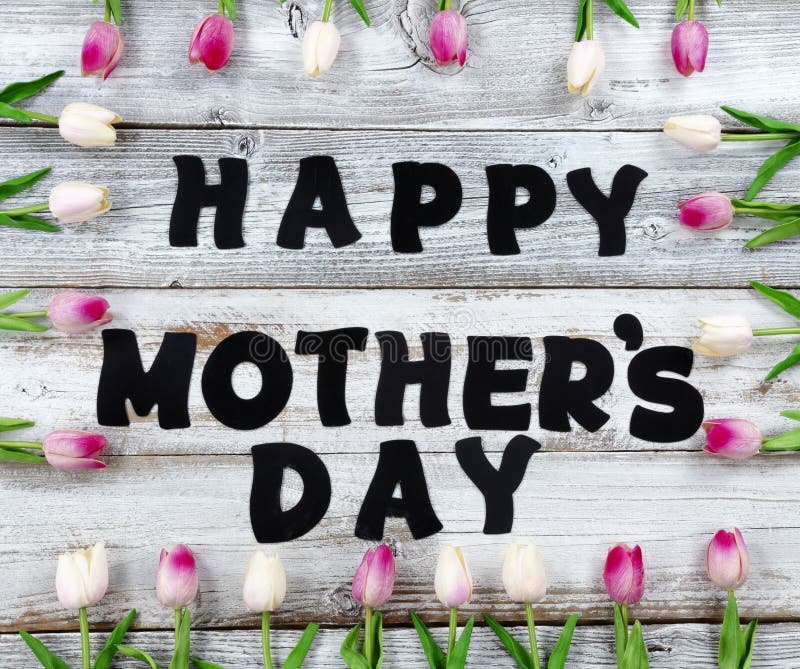 Happy Mothers Day holiday concept with pink tulip box shaped border on white rustic wood plus letter text ready for use royalty free stock photo Happy Mothers Day holiday concept with pink tulip box shaped border on white rustic wood plus letter text ready for use royalty free stock photo