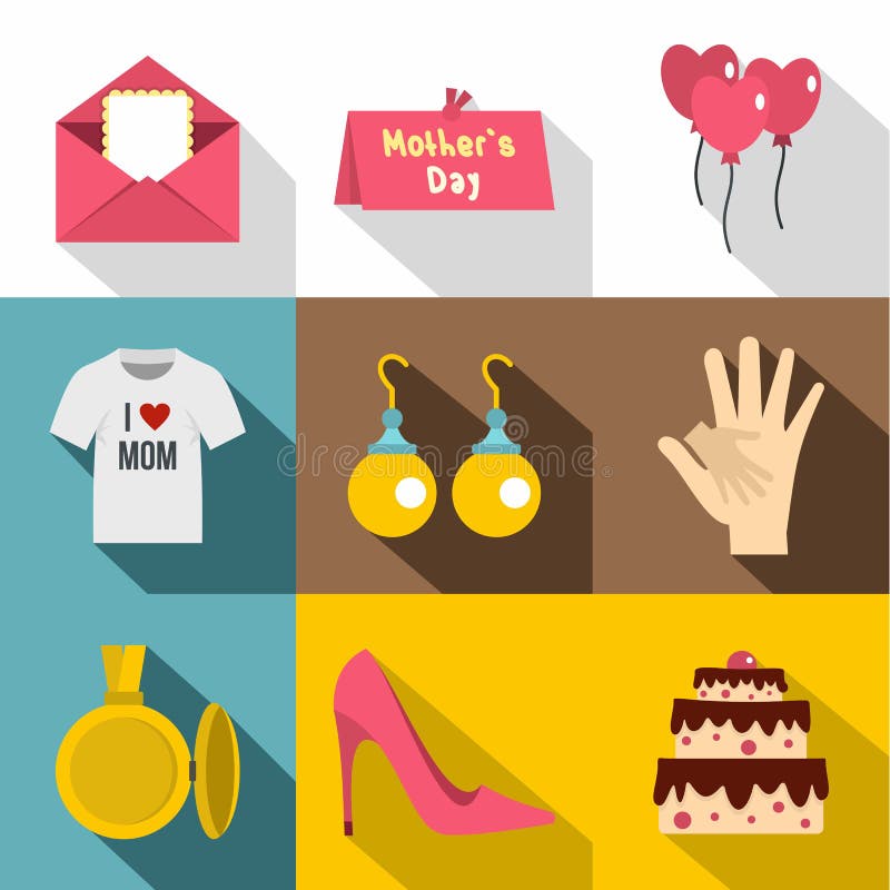 Happy mothers day icon set, flat style