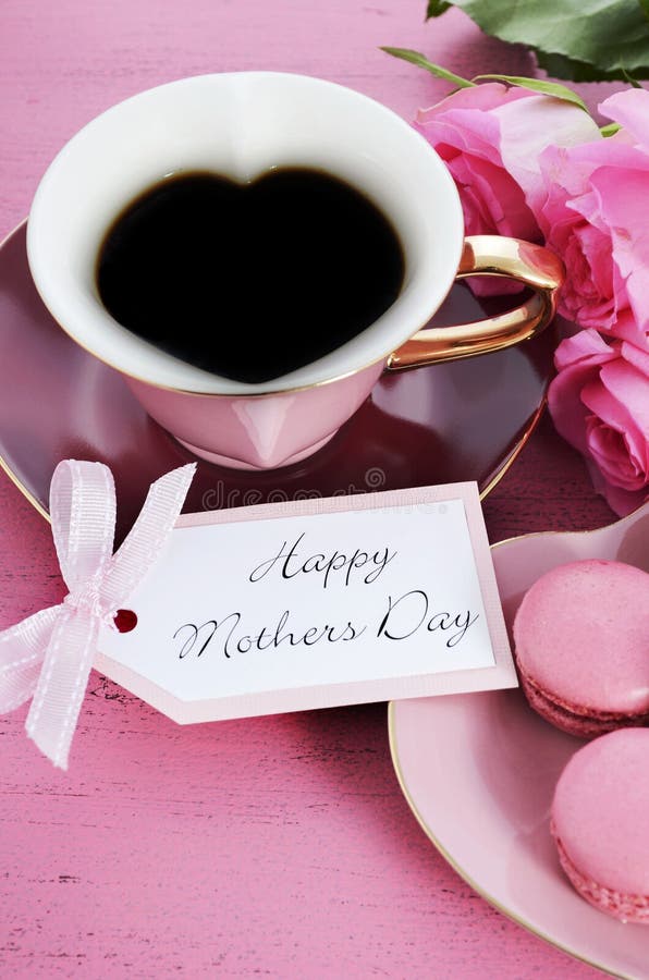 Happy Mothers Day Pink Roses and Heart Shape Tea Cup.