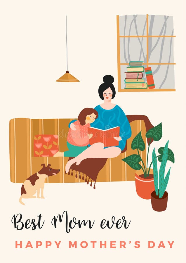 Happy Mothers Day. Vector illustration with women and child. Design element for card, poster, banner, and other use.