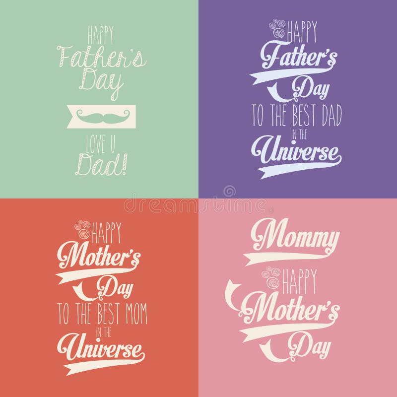 Šťastný matek a den otců nad barevné pozadí vektorové ilustrace.
