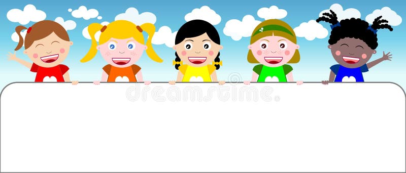 Happy Multicultural Kids holding Banner vector illustration