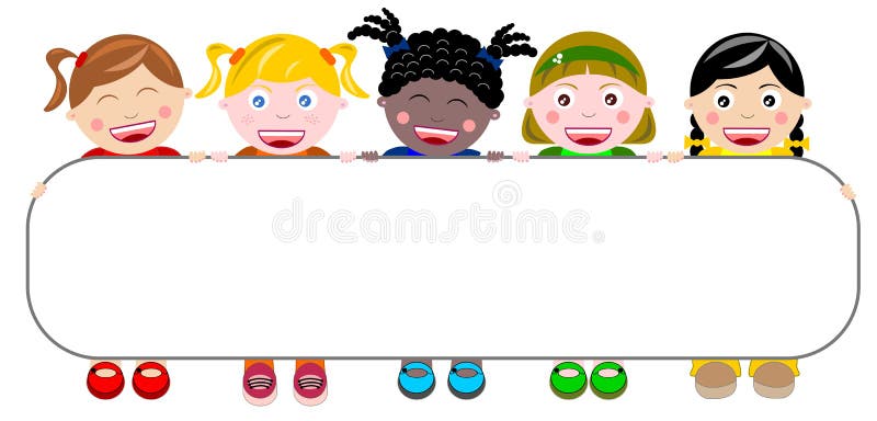 Happy Multicultural Kids Holding Banner vector illustration